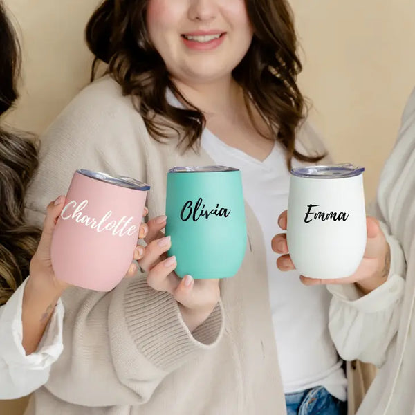 Personalized 12 oz. Stemless Travel Tumbler - Calligraphy