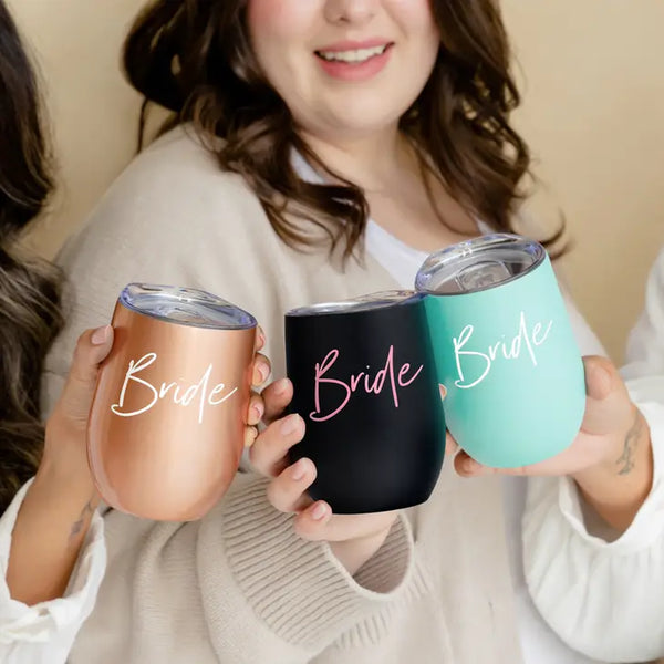 Personalized 12 oz. Stemless Travel Tumbler - Bride