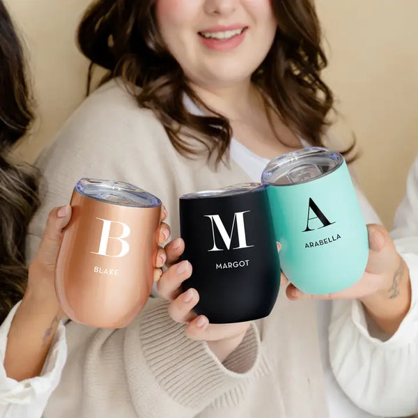 Personalized 12 oz. Stemless Travel Tumbler - Modern Serif Initial