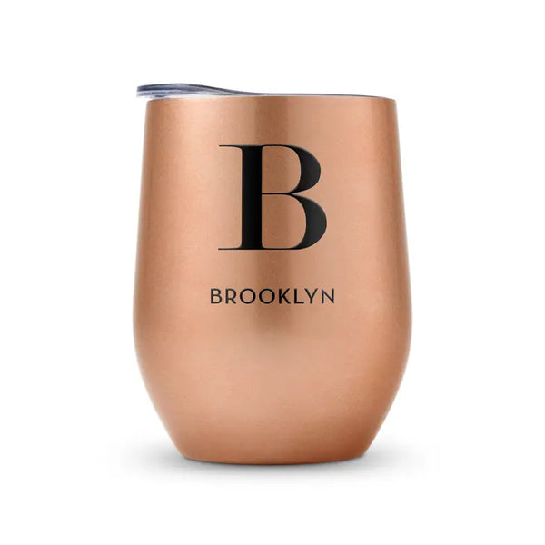 Personalized 12 oz. Stemless Travel Tumbler - Modern Serif Initial