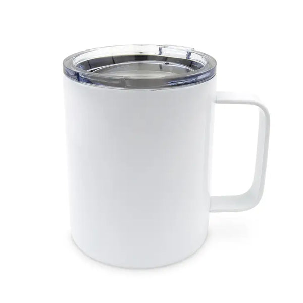 14 oz. Insulated White Metal Travel Coffee Mug - Blank