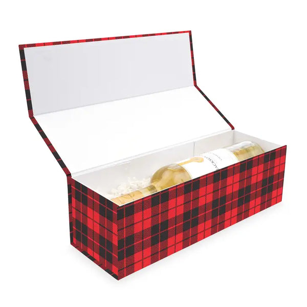 Buffalo Plaid Wine Gift Box with Magnetic Lid