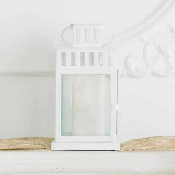 Large Square Decorative Metal Hanging Lantern - White