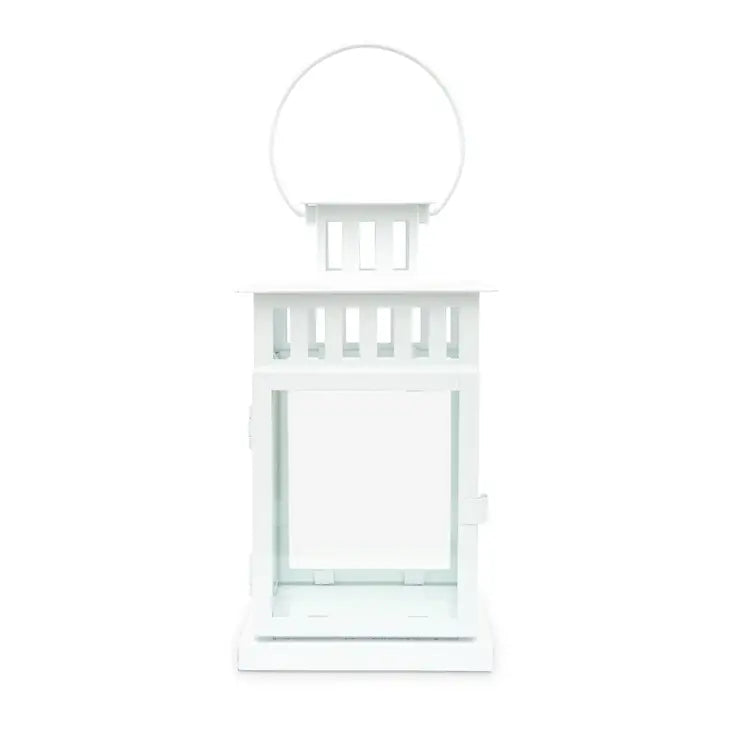 Large Square Decorative Metal Hanging Lantern - White