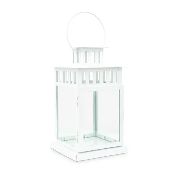 Large Square Decorative Metal Hanging Lantern - White