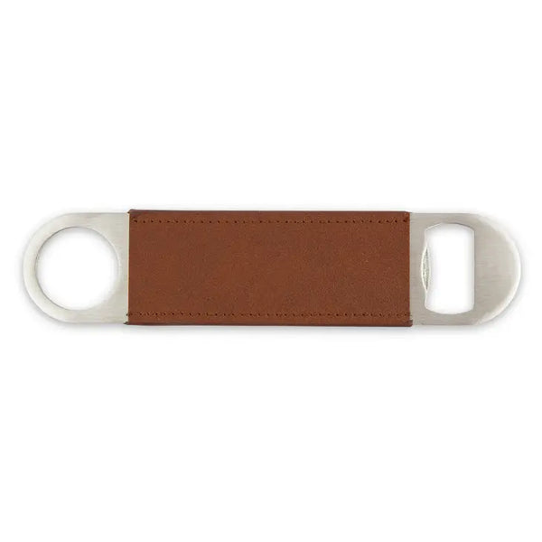 Faux Leather Wrapped Bar Blade Bottle Opener - Brown