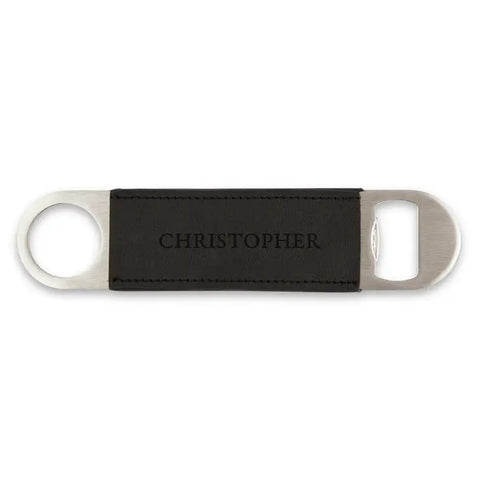 Personalized Faux Leather Wrapped Bar Blade Bottle Opener - Serif Font