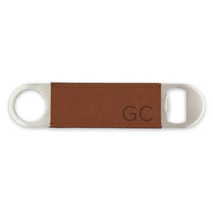 Personalized Faux Leather Wrapped Bar Blade Bottle Opener - Initials