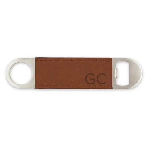 Personalized Faux Leather Wrapped Bar Blade Bottle Opener - Initials