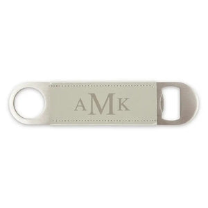 Personalized Faux Leather Wrapped Bar Blade Bottle Opener - Traditional Monogram