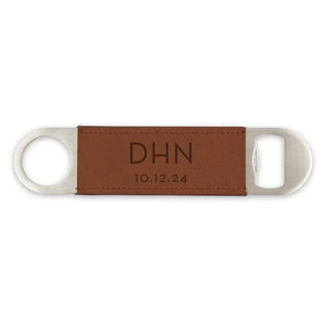 Personalized Faux Leather Wrapped Bar Blade Bottle Opener - Modern Monogram