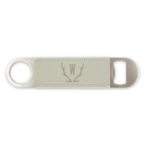 Personalized Faux Leather Wrapped Bar Blade Bottle Opener - Antler Monogram