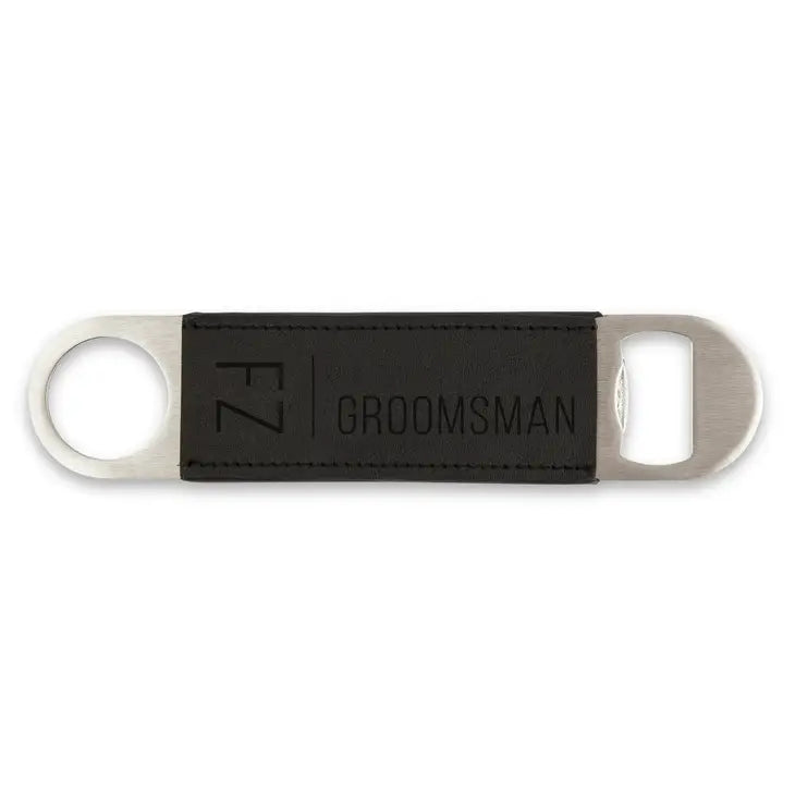 Personalized Faux Leather Wrapped Bar Blade Bottle Opener - Vertical Monogram & Name