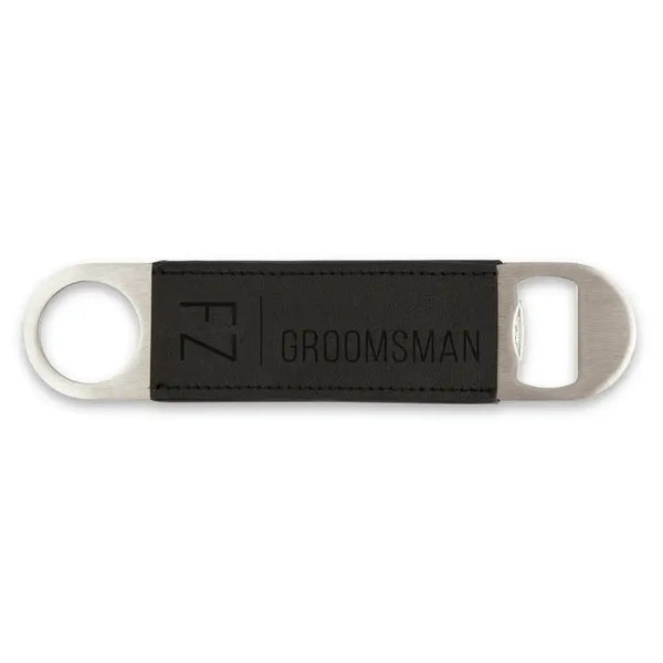 Personalized Faux Leather Wrapped Bar Blade Bottle Opener - Vertical Monogram & Name