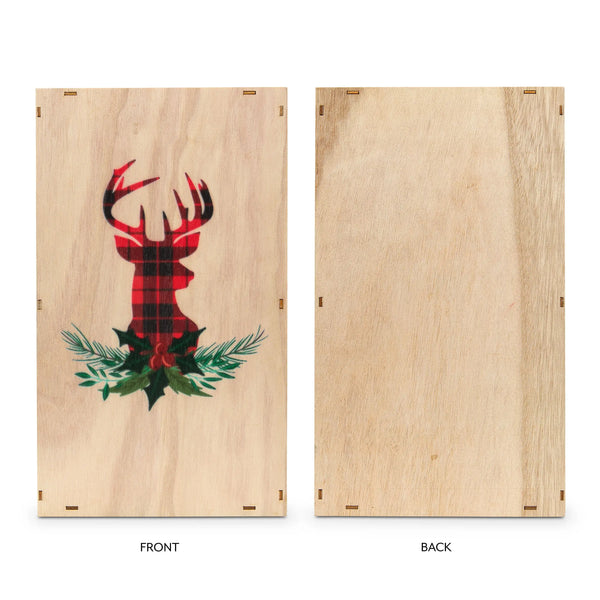 Reusable Plain Fillable Wooden Advent Drawer Christmas Calendar - Plaid Stag