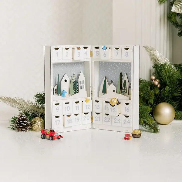 Reusable Plain Fillable Wooden Advent Drawer Christmas Calendar - Winter Cottages