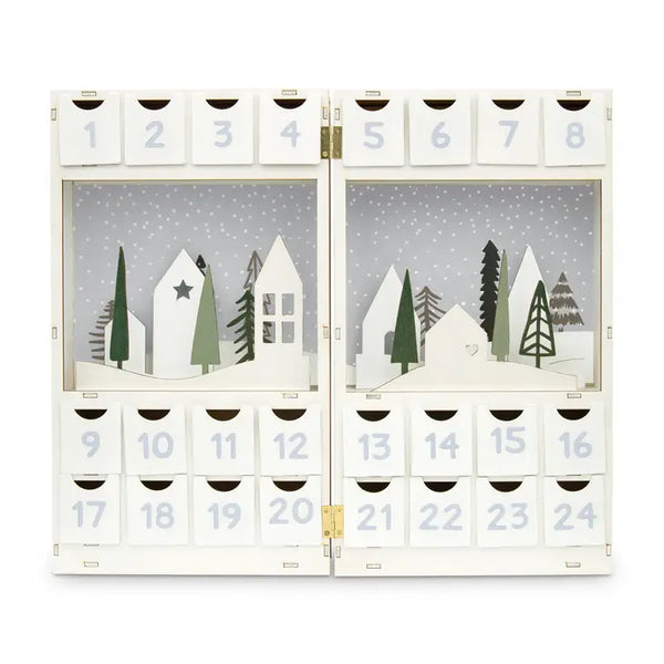 Reusable Plain Fillable Wooden Advent Drawer Christmas Calendar - Winter Cottages