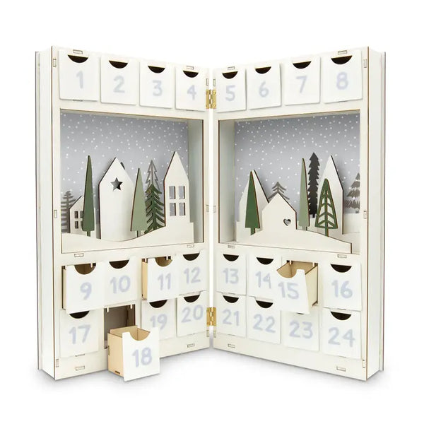 Reusable Plain Fillable Wooden Advent Drawer Christmas Calendar - Winter Cottages