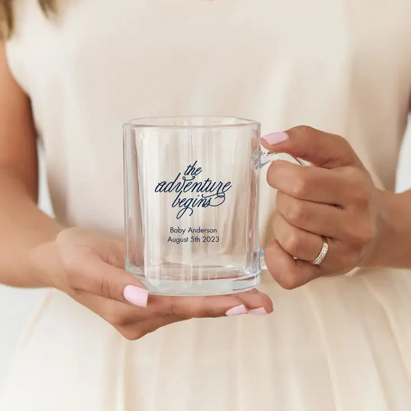 Personalised 11 oz. Clear Glass Coffee Mug Favour - Baby Shower | More Occasions