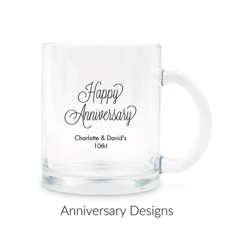 Personalised 11 oz. Clear Glass Coffee Mug Favour - Anniversary | More Occasions