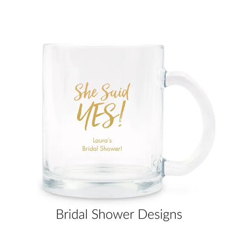 Personalised 11 oz. Clear Glass Coffee Mug Wedding Favour - Bridal Shower | More Occasions