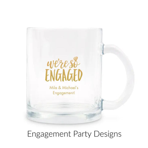 Personalised 11 oz. Clear Glass Coffee Mug Wedding Favour - Engagement Party | More Occasions