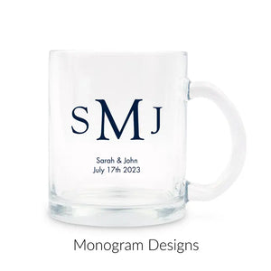 Personalised 11 oz. Clear Glass Coffee Mug Wedding Favour - Monograms | More Designs