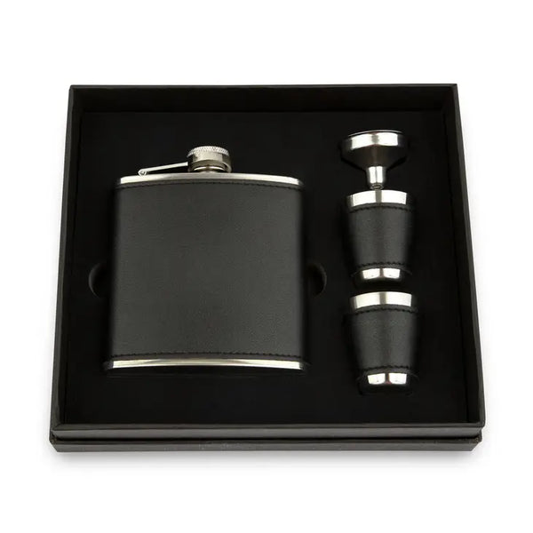 5 oz. Faux Leather Wrapped Flask Gift Box Set - Blank