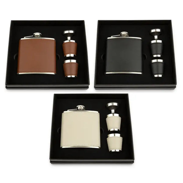 5 oz. Faux Leather Wrapped Flask Gift Box Set - Blank