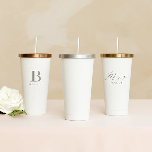 White Metal Drink Tumbler with Metallic Lid - Blank