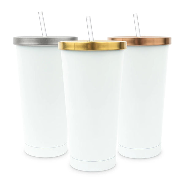 White Metal Drink Tumbler with Metallic Lid - Blank