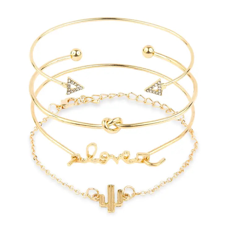 Gold Metal Stack Bracelet & Bangle Gift - Love - Set of 4