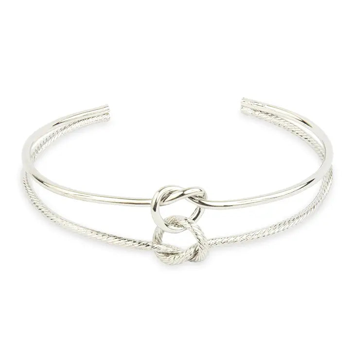 Silver Metal Stack Bangle Bracelet Gift - Double Knot