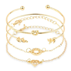 Gold Metal Stack Bracelet & Bangle Gift - Diamond - Set of 4