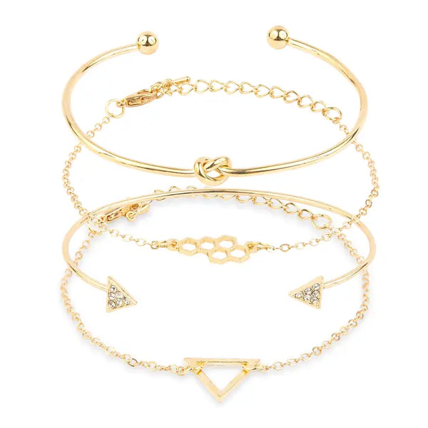 Gold Metal Stack Bracelet & Bangle Gift - Honeycomb - Set of 4