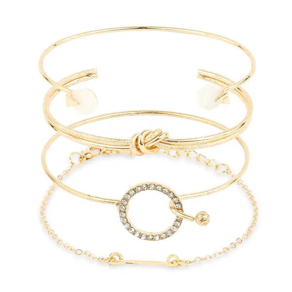 Gold Metal Stack Bracelet & Bangle Gift - Circles - Set of 4