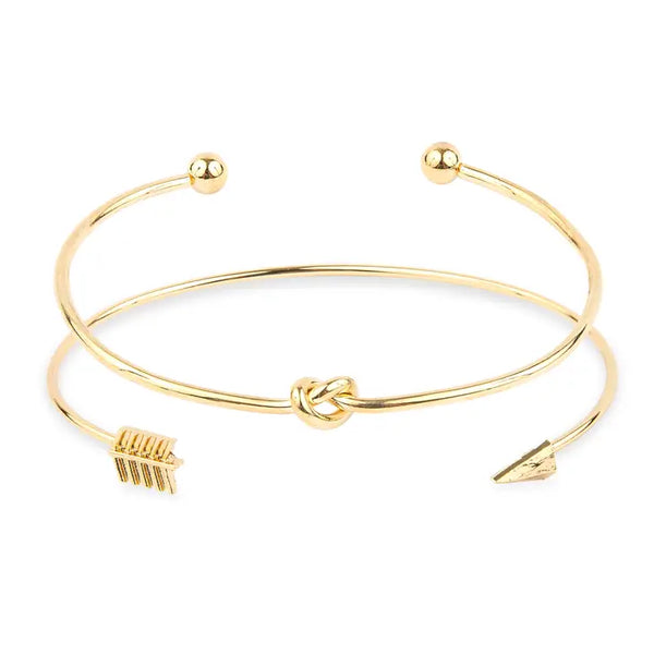 Gold Metal Stack Bangle Bracelet Gift - Arrow - Set of 2