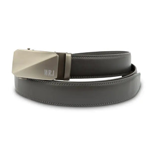 Men's Grey Leather Belt - Monogrammed Silver Buckle