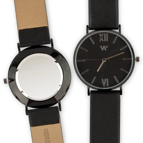 Black Wristwatch with Genuine Leather Strap - Blank