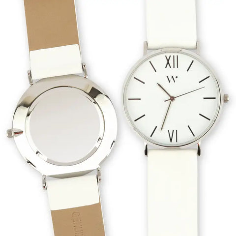 White Wristwatch with Genuine Leather Strap - Blank