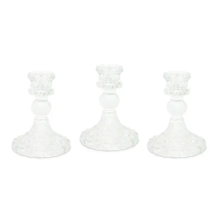 Vintage Style Pressed Glass Candle Holder – Clear – Set of 3