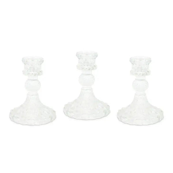 Vintage Style Pressed Glass Candle Holder – Clear – Set of 3