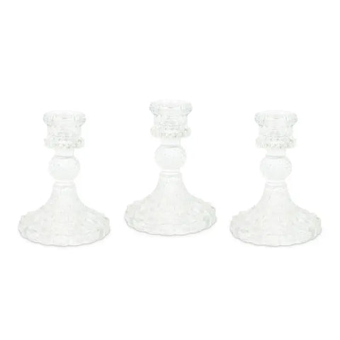 Vintage Style Pressed Glass Candle Holder – Clear – Set of 3