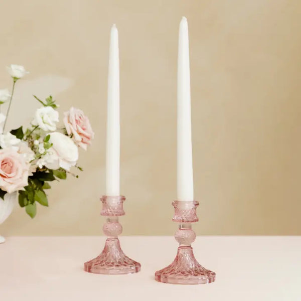 Vintage Style Pressed Glass Candle Holder – Pink – Set of 3