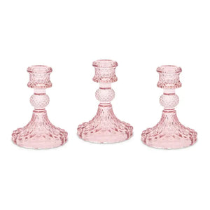 Vintage Style Pressed Glass Candle Holder – Pink – Set of 3