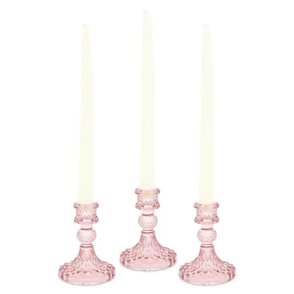 Vintage Style Pressed Glass Candle Holder – Pink – Set of 3