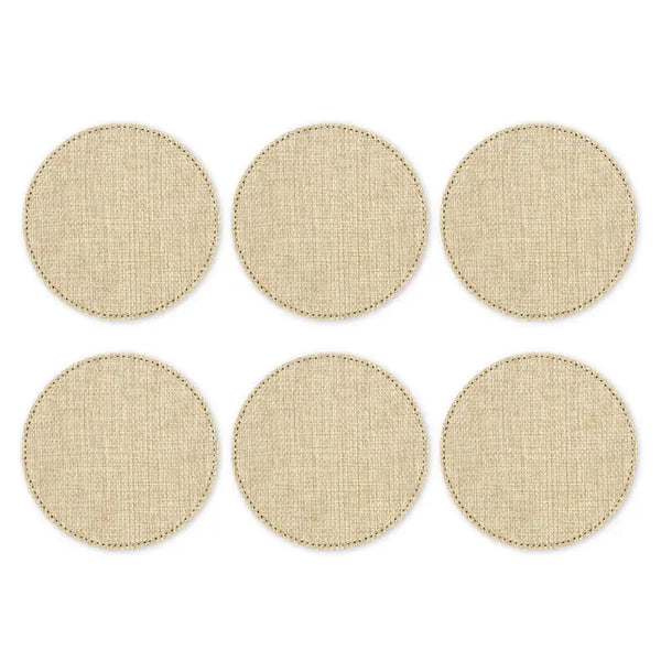 Round Burlap Drink Coasters with Holder - Blank - Set of 6