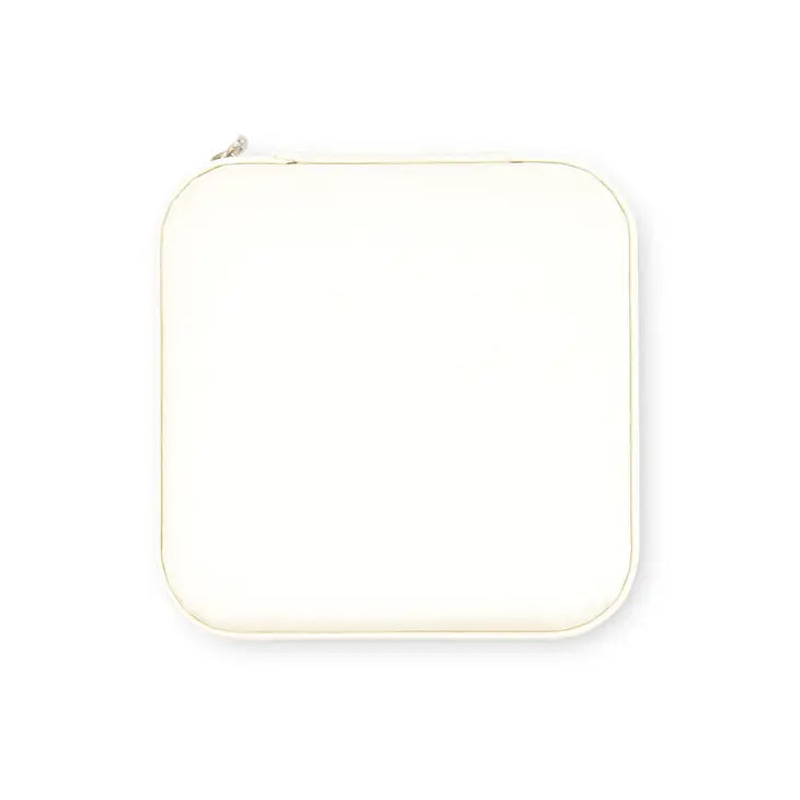 Small Square White Vegan Leather Travel Jewelry Case - Blank