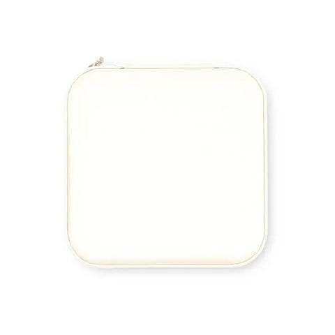 Small Square White Vegan Leather Travel Jewelry Case - Blank