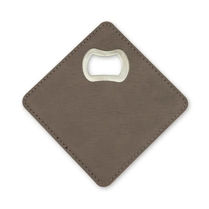 Gray Faux Leather Drink Coaster Favor with Bottle Opener - Blank | + Designs Available